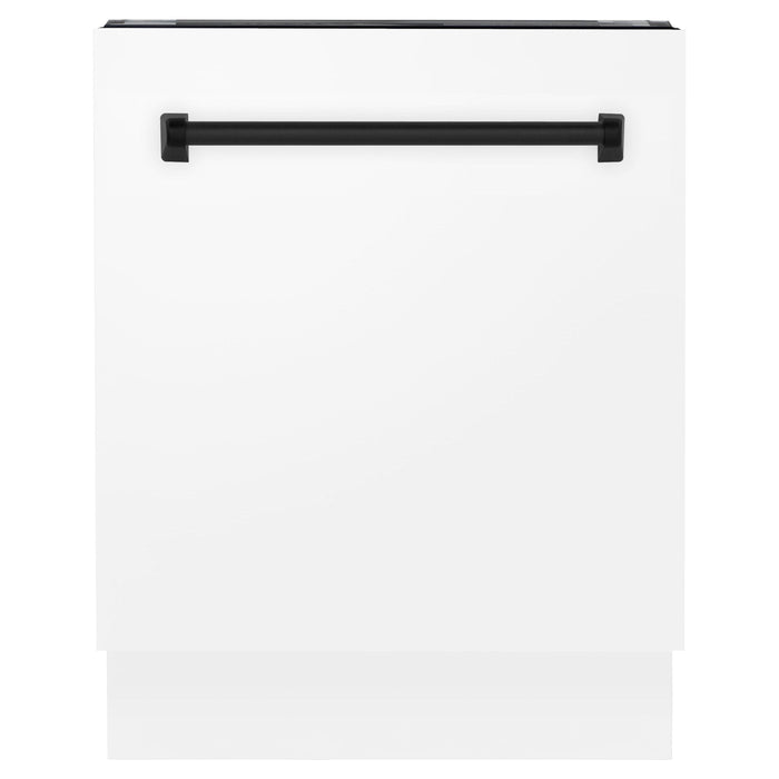 ZLINE Autograph Series 24 inch Tall Dishwasher in White Matte with Matte Black Handle, DWVZ-WM-24-MB