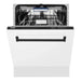 ZLINE Autograph Series 24 inch Tall Dishwasher in White Matte with Matte Black Handle, DWVZ-WM-24-MB