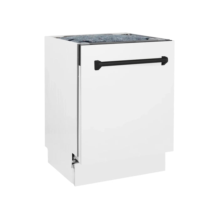 ZLINE Autograph Series 24 inch Tall Dishwasher in White Matte with Matte Black Handle, DWVZ-WM-24-MB