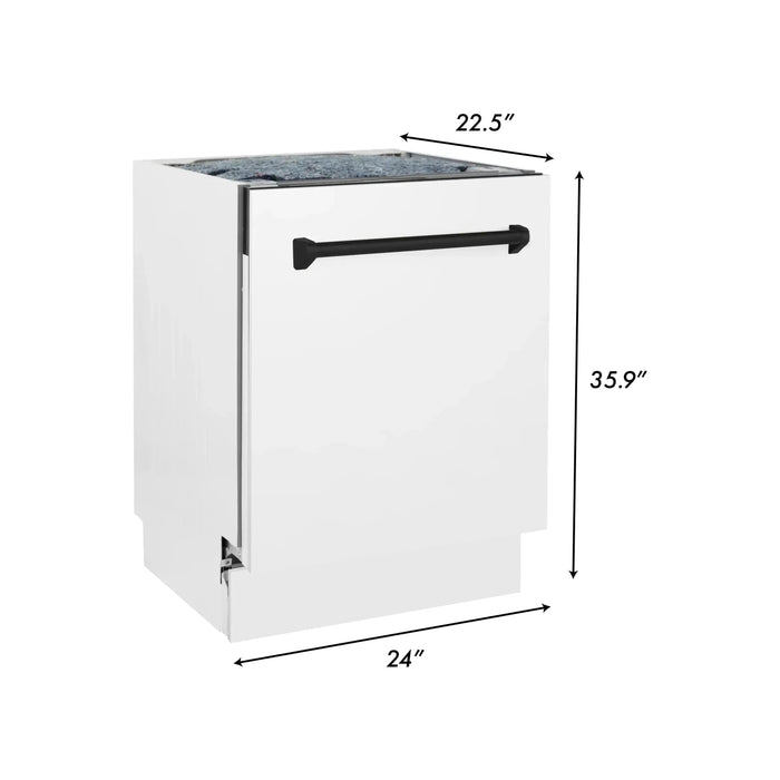 ZLINE Autograph Series 24 inch Tall Dishwasher in White Matte with Matte Black Handle, DWVZ-WM-24-MB