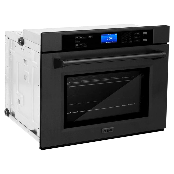 ZLINE Black Stainless Steel 24 in. Built-in Convection Microwave Oven and 30 in. Single Wall Oven with Self Clean Kitchen Appliance Package 2KP-MW24-AWS30BS