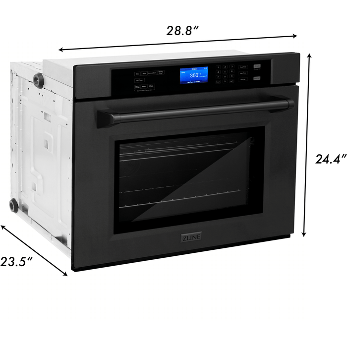 ZLINE Black Stainless Steel 24 in. Built-in Convection Microwave Oven and 30 in. Single Wall Oven with Self Clean Kitchen Appliance Package 2KP-MW24-AWS30BS