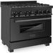 ZLINE Black Stainless Steel 36 Range, 36 Range Hood and Dishwasher Appliance Package