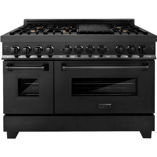 ZLINE Black Stainless Steel 48 Range, 48 Range Hood, Microwave Drawer and Dishwasher Appliance Package