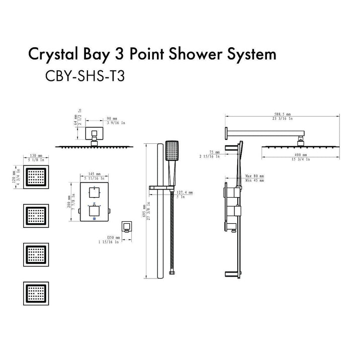 ZLINE Crystal Bay Thermostatic Shower System In Chrome CBY-SHS-T3-CH