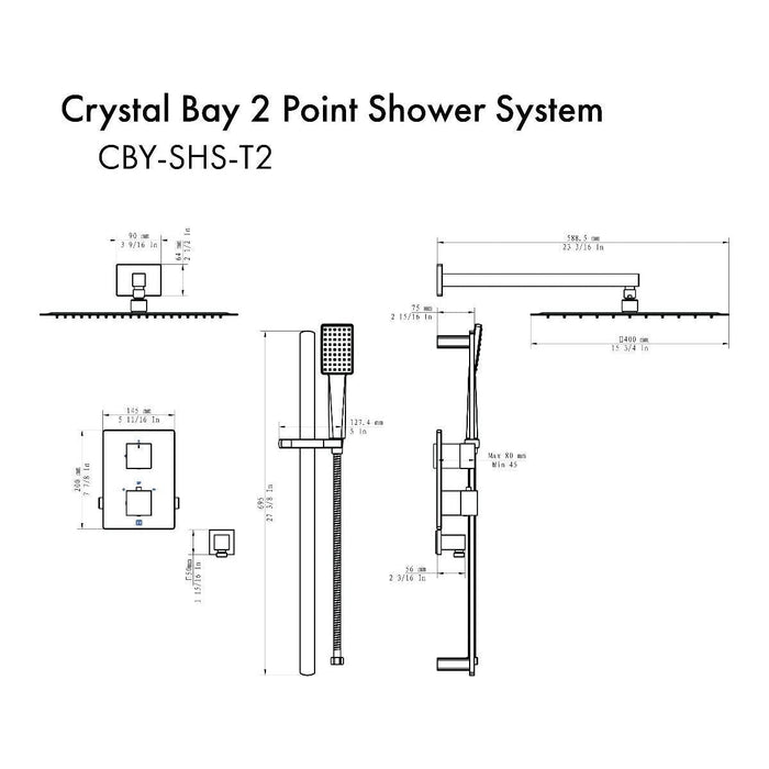 ZLINE Crystal Bay Thermostatic Shower System In Matte Black CBY-SHS-T2-MB