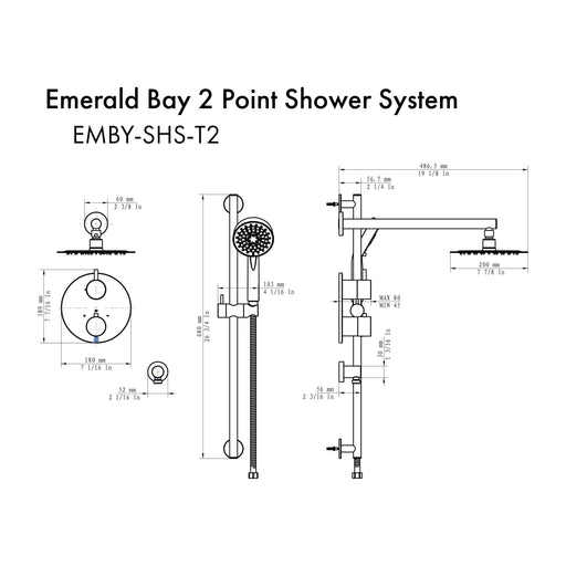 ZLINE Emerald Bay Thermostatic Shower System In Brushed Nickel EMBY-SHS-T2-BN