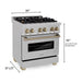 ZLINE Kitchen and Bath 30 Inch Autograph Edition Dual Fuel Range In DuraSnow Stainless Steel with Champagne Bronze Accents RASZ-SN-30-CB