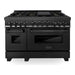 ZLINE Kitchen Appliance Package - 48 In. Gas Range with Brass Burners, Range Hood and Microwave Oven in Black Stainless Steel, 3KP-RGBRHMWO-48