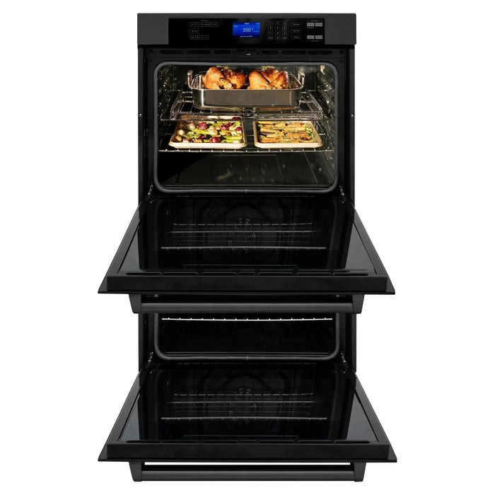 ZLINE Kitchen Appliance Package with 36" Black Stainless Steel Rangetop and 30" Double Wall Oven, 2KP-RTBAWD36