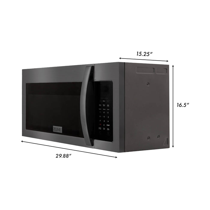 ZLINE Over the Range Convection Microwave Oven in Black Stainless Steel with Modern Handle and Sensor Cooking, MWO-OTR-30-BS